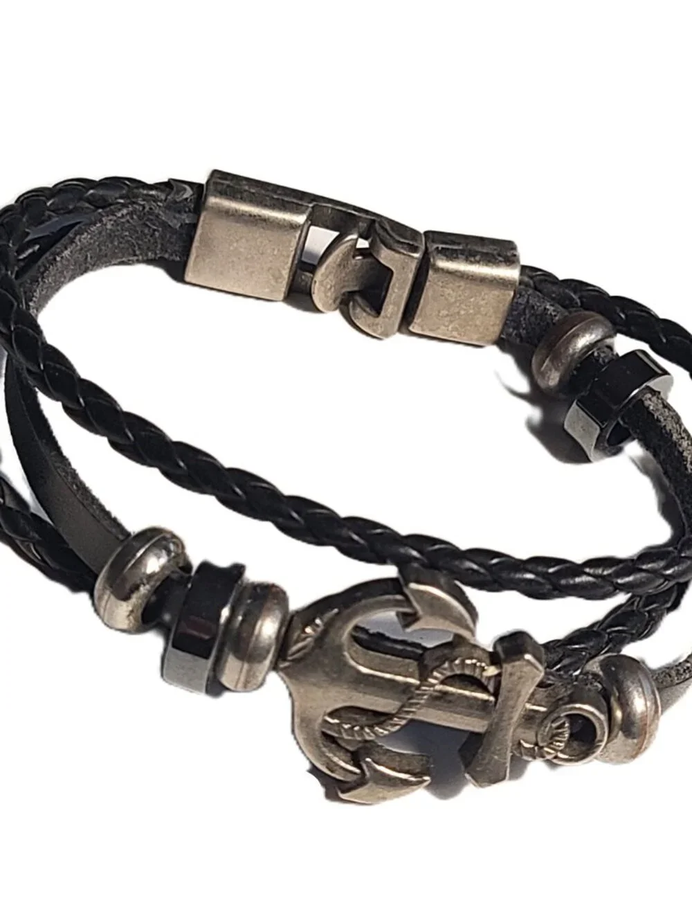 Multiple Strand Black NAVY Miliary Anchor Rope Bead Bracelet Charm Braided